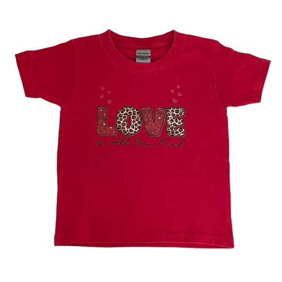 Gildan Heavy 100% Cotton Valentine’s Day Love Red Short Sleeve T-Shirt Girl’s 3T - Picture 3 of 15